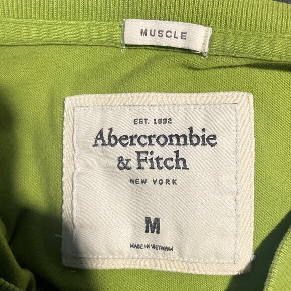 Abercrombie & Fitch Muscle Tee M Green V-Neck Logo Clean Fit Soft Casual Shirt - Picture 2 of 8